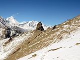 36 Final Part Of Trail To The Mesokanto La From The Final Tilicho Tal Lake Viewpoint 5275m With Dhaulagiri I Main, Dhaulagiri V, And Tukuche Peak Beyond